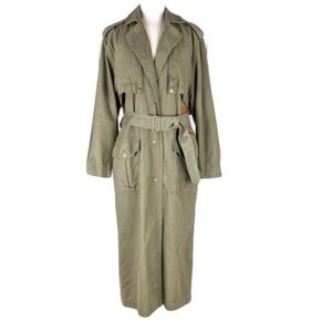 Vintage Together army green military style long belted trench coat 12